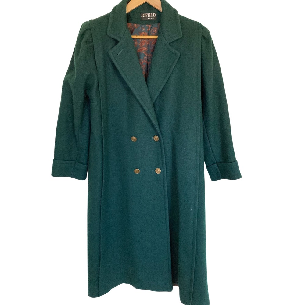 Jofeld Vintage Forest Green Wool Blend Double Breasted Overcoat Made in USA 10